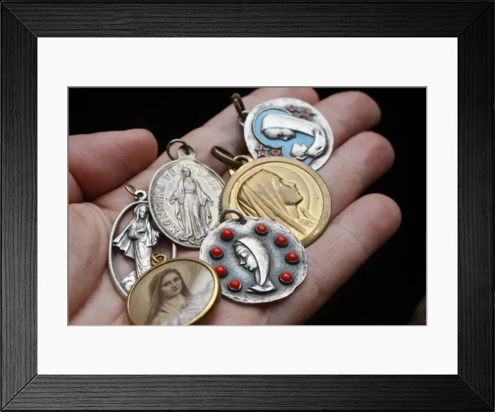 Framed Print : Christian medals, Saint Gervais, Haute Savoie, France, Europe Framed Print : Christian medals, Saint Gervais, Haute Savoie, France, Europe
