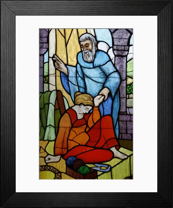 Framed Print : Stained glass of Elishas miracle, Vienna, Austria Framed Print : Stained glass of Elishas miracle, Vienna, Austria