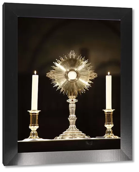 Holy sacrament and altar candles in Notre Dame de Paris cathedral, Paris, France, Europe