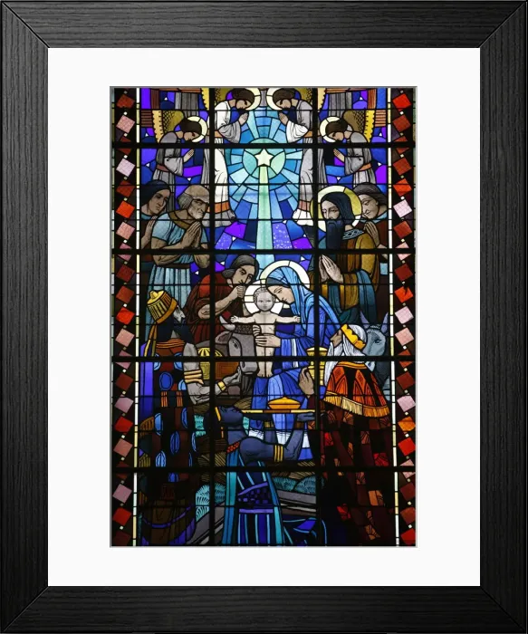 Framed Print : Stained glass of Nativity in Notre Dame du Rosaire Catholic church, Saint-Ouen