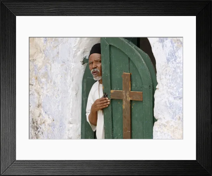 Framed Print : Egyptian Coptic priest at the Holy Sepulchre, Jerusalem, Israel, Middle East Framed Print : Egyptian Coptic priest at the Holy Sepulchre, Jerusalem, Israel, Middle East
