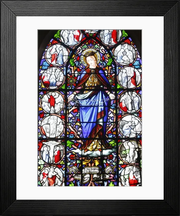 Framed Print : Stained glass of Christs Passion, Saint Martins church, Saint-Valery-sur-Somme Framed Print : Stained glass of Christs Passion, Saint Martins church, Saint-Valery-sur-Somme