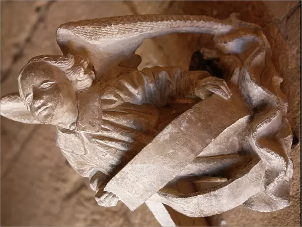 Sculpture of an angel, Cadouin Abbey cloister, Cadouin, Dordogne, France, Europe