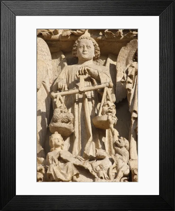 Framed Print : St. Michael and the weighing of souls, Last Judgment tympanum, Central Gate Framed Print : St. Michael and the weighing of souls, Last Judgment tympanum, Central Gate