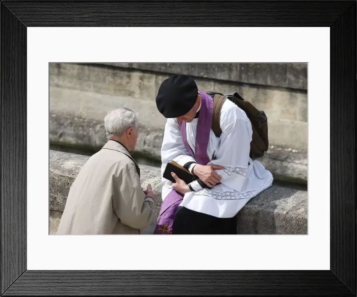 Framed Print : Holy confession at a traditionalist Catholic pilgrimage, Paris, France, Europe Framed Print : Holy confession at a traditionalist Catholic pilgrimage, Paris, France, Europe