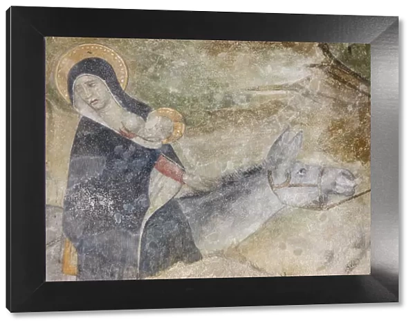 Flight into Egypt fresco, Abondance abbey church, Abondance, Haute Savoie, France, Europe