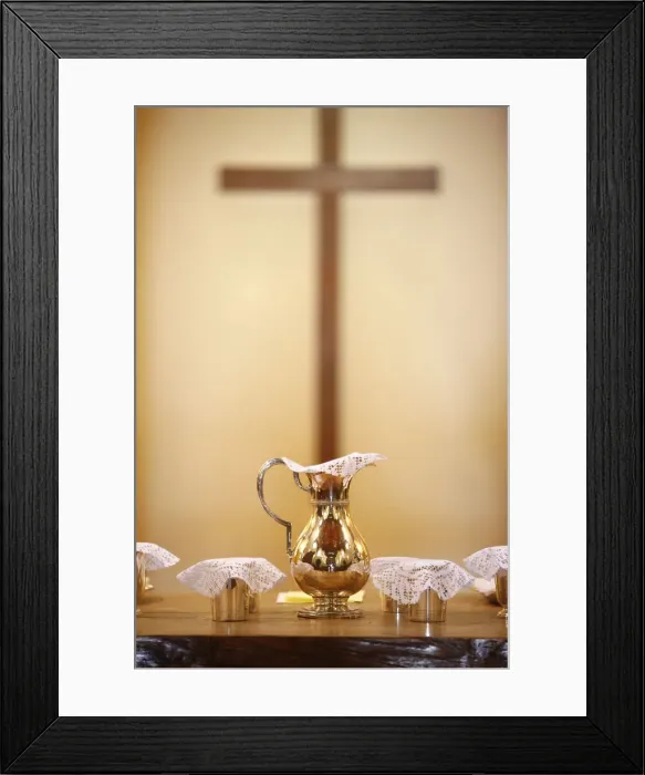 Framed Print : Holy Communion on altar in a Protestant chuch, Paris, France, Europe Framed Print : Holy Communion on altar in a Protestant chuch, Paris, France, Europe