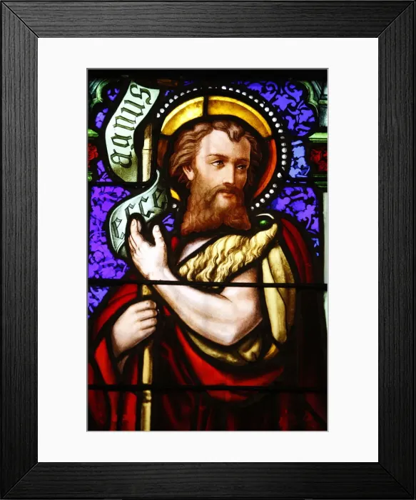 Framed Print : Stained glass of St. John the Baptist, in St. Pauls church, Lyon, Rhone, France Framed Print : Stained glass of St. John the Baptist, in St. Pauls church, Lyon, Rhone, France