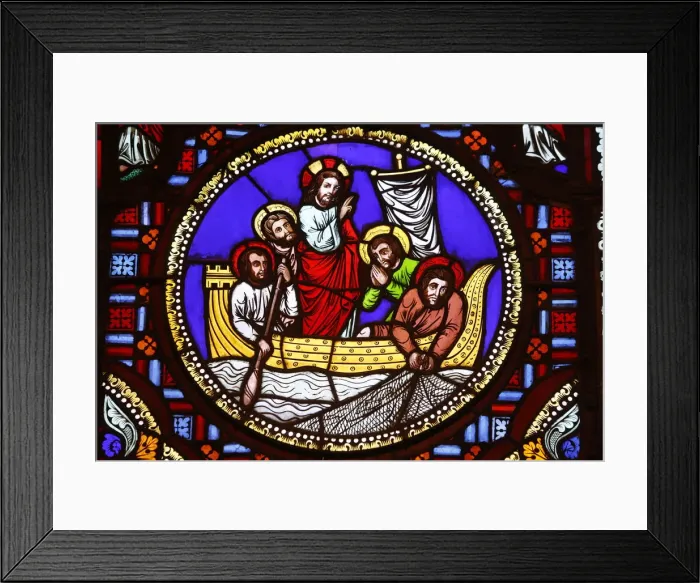 Framed Print : Stained glass of St. Peter fishing in Ainay Basilica, Lyon, Rhone, France, Europe Framed Print : Stained glass of St. Peter fishing in Ainay Basilica, Lyon, Rhone, France, Europe