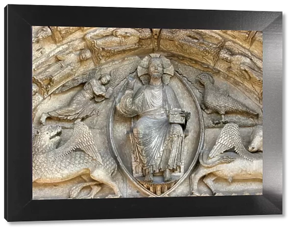 Sculpture of Royal Gate, central tympanum, Chartres Cathedral, UNESCO World Heritage Site