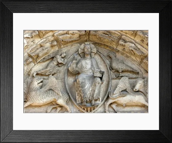 Framed Print : Sculpture of Royal Gate, central tympanum, Chartres Cathedral, UNESCO World Heritage Site Framed Print : Sculpture of Royal Gate, central tympanum, Chartres Cathedral, UNESCO World Heritage Site