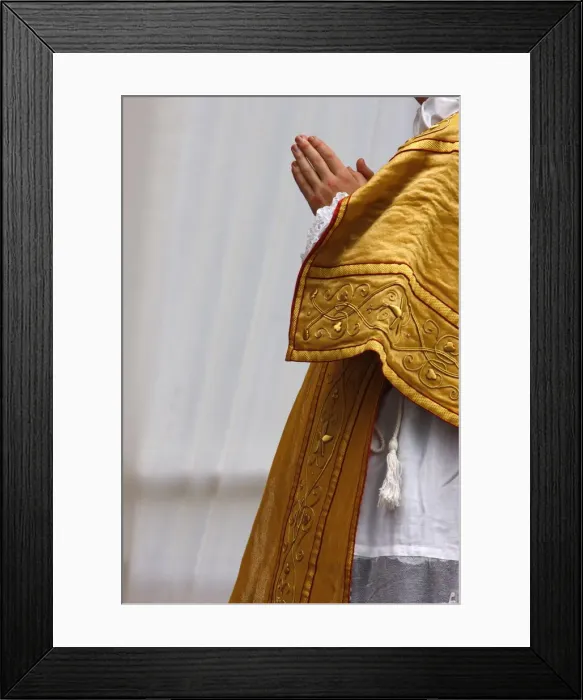 Framed Print : Priest attending a traditionalist Catholic pilgrimage, Villepreux, Yvelines, France