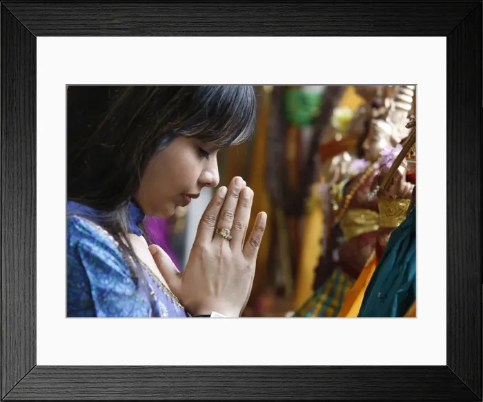 Framed Print : Prayer in Highgate Hill Hindu temple, London, England, United Kingdom, Europe