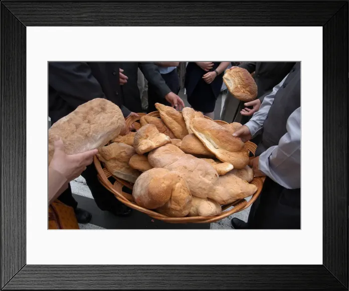 Framed Print : Bread distribution during Espiritu Santo Festival, Vila Nova, Azores, Portugal, Europe