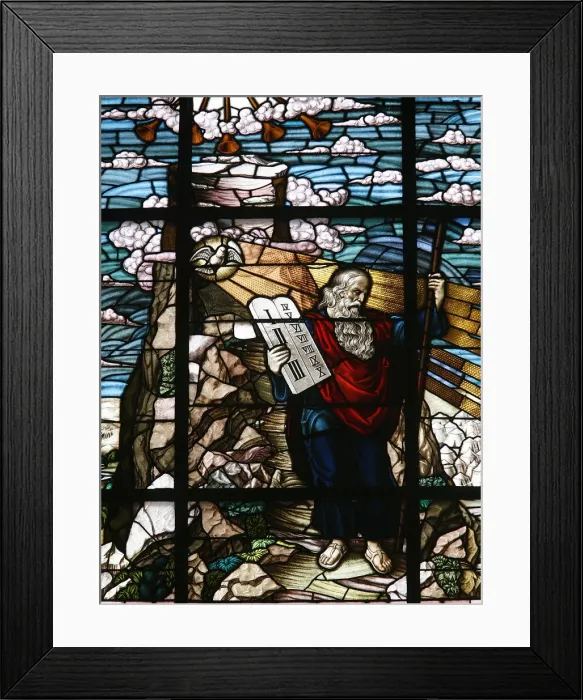 Framed Print : Stained glass of Moses holding the tablets of the Law, Vienna, Austria, Europe Framed Print : Stained glass of Moses holding the tablets of the Law, Vienna, Austria, Europe