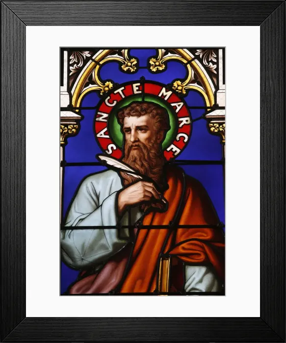Framed Print : Stained glass window of St. Mark at Collegiale Notre-Dame des Marais Framed Print : Stained glass window of St. Mark at Collegiale Notre-Dame des Marais