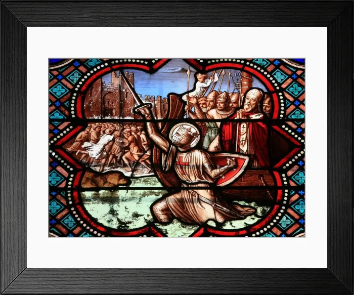 Framed Print : Stained glass window depicting the life of St. Louis, Senlis cathedral, Senlis, Oise Framed Print : Stained glass window depicting the life of St. Louis, Senlis cathedral, Senlis, Oise