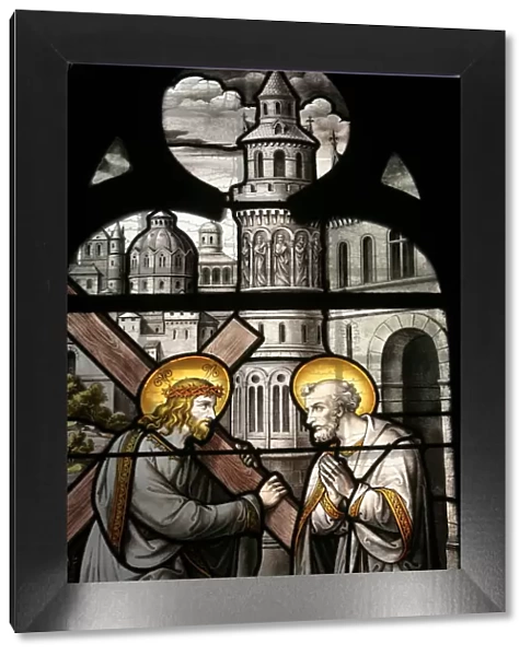 Stained glass window depicting Jesus and St. Peter, Notre Dame de Beaune church, Beaune