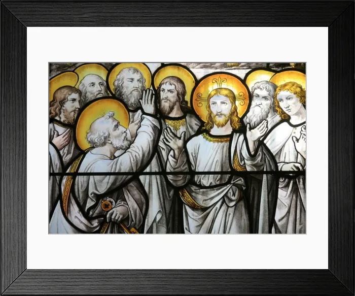 Framed Print : Stained glass window depicting St. Peter protesting his fidelity to Christ Framed Print : Stained glass window depicting St. Peter protesting his fidelity to Christ