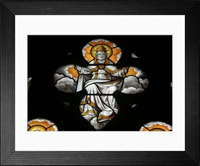 Framed Print : Stained glass window depicting God, Notre Dame de Beaune church, Beaune, Cote d Or Framed Print : Stained glass window depicting God, Notre Dame de Beaune church, Beaune, Cote d Or