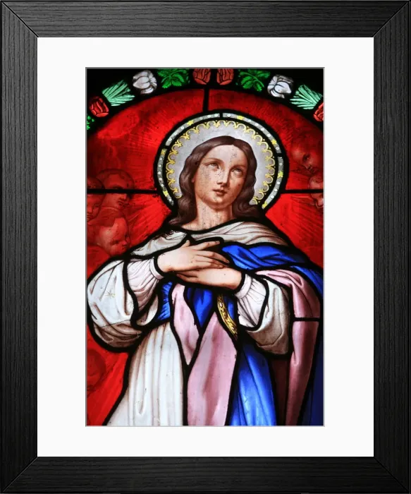 Framed Print : Stained glass window of the Virgin Mary, Beaune, Cote d Or, Burgundy, France, Europe Framed Print : Stained glass window of the Virgin Mary, Beaune, Cote d Or, Burgundy, France, Europe