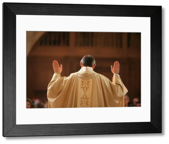 Framed Print : Mass in Saint-Etienne du Mont church, Paris, France, Europe Framed Print : Mass in Saint-Etienne du Mont church, Paris, France, Europe