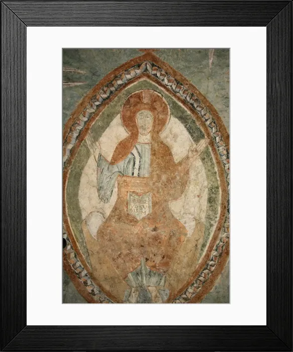 Framed Print : A 12th century Romanesque fresco depicting Jesus Christ in Saint Chef abbey church Framed Print : A 12th century Romanesque fresco depicting Jesus Christ in Saint Chef abbey church