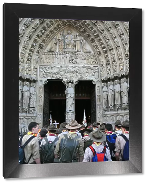 Traditionalist Catholic scouts rally on Pentecost (Whitsunday), Notre Dame cathedral