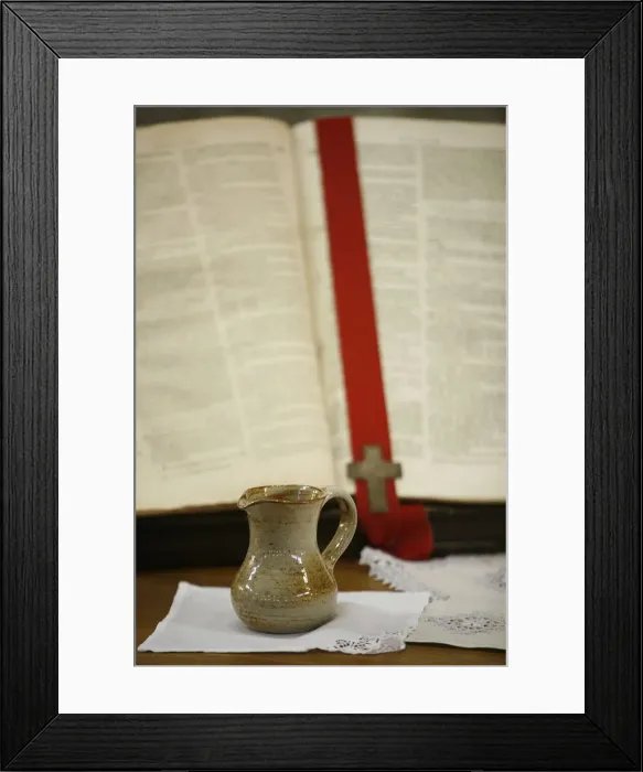 Framed Print : Baptism water and Protestant Bible, Paris, France, Europe Framed Print : Baptism water and Protestant Bible, Paris, France, Europe