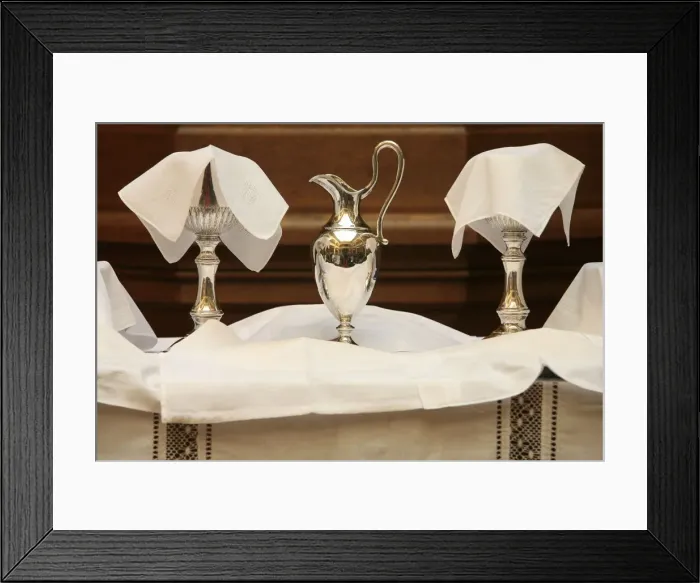 Framed Print : Chalices and ciborium used in the Protestant service of the United Reformed church, Paris Framed Print : Chalices and ciborium used in the Protestant service of the United Reformed church, Paris