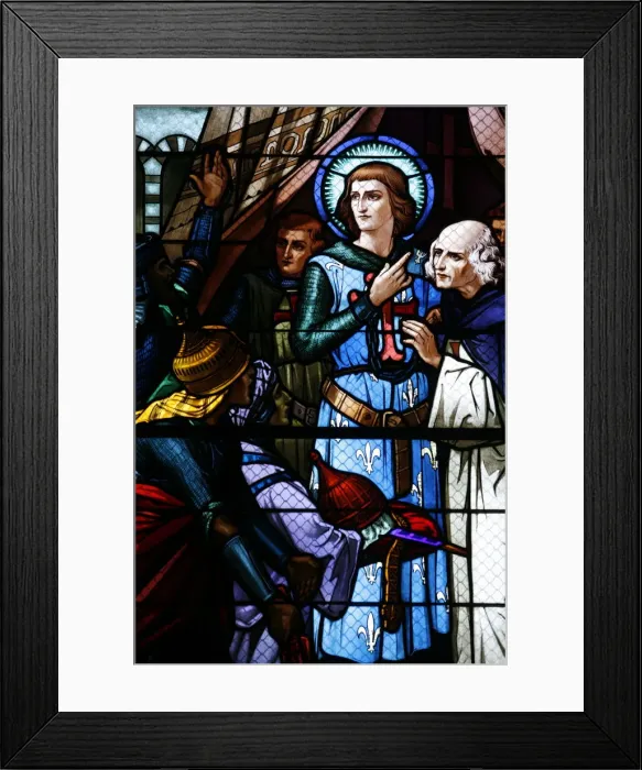 Framed Print : Stained glass window of the crusading St. Louis meeting the Emir, St Framed Print : Stained glass window of the crusading St. Louis meeting the Emir, St