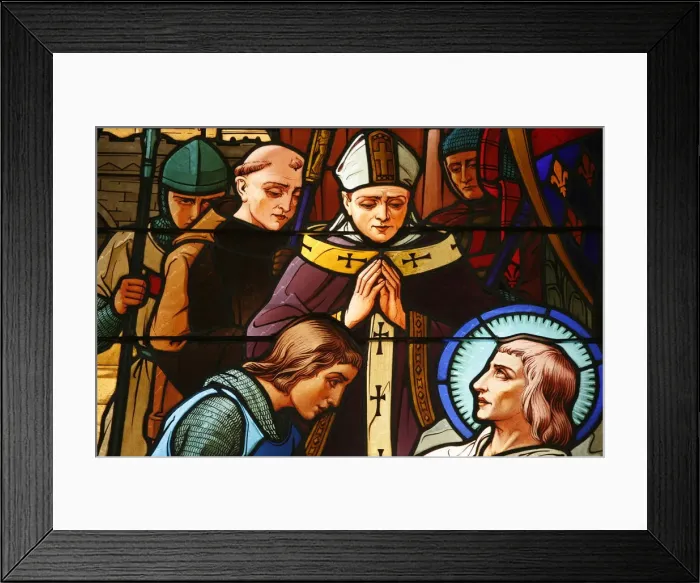 Framed Print : Stained glass window of St. Louiss death in Tunis, St Framed Print : Stained glass window of St. Louiss death in Tunis, St