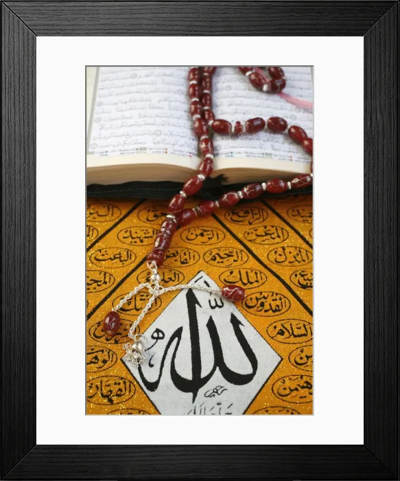 Framed Print : Koran, rosary and Allah calligraphy, Paris, France, Europe Framed Print : Koran, rosary and Allah calligraphy, Paris, France, Europe