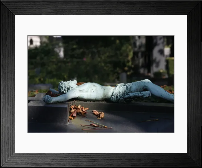 Framed Print : Christ sculpture on gravestone, Paris, Ile de France, France, Europe Framed Print : Christ sculpture on gravestone, Paris, Ile de France, France, Europe