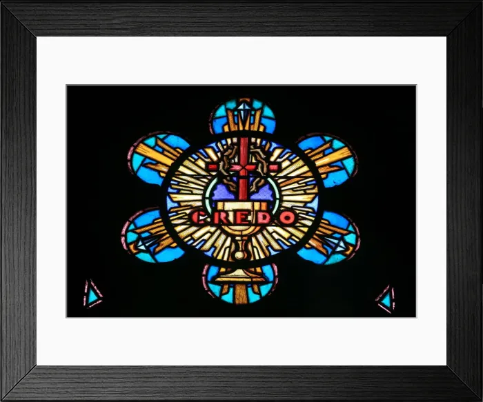 Framed Print : Credo in stained glass window, Douarnenez, Finistere, Brittany, France, Europe Framed Print : Credo in stained glass window, Douarnenez, Finistere, Brittany, France, Europe