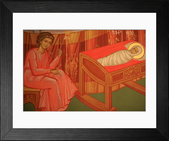 Framed Print : Greek Orthodox icon depicting Marys birth, Thessalonica, Macedonia, Greece, Europe Framed Print : Greek Orthodox icon depicting Marys birth, Thessalonica, Macedonia, Greece, Europe