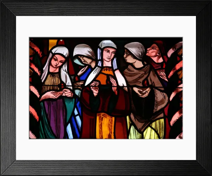 Framed Print : Holy virgins in the stained glass window of Saint-Joseph des Fins church, Annecy Framed Print : Holy virgins in the stained glass window of Saint-Joseph des Fins church, Annecy
