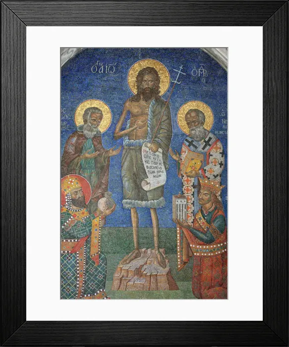 Framed Print : Orthodox mosaic depicting St. John the Baptist with bishops and kings, Mount Athos Framed Print : Orthodox mosaic depicting St. John the Baptist with bishops and kings, Mount Athos