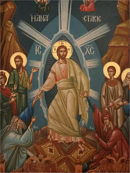 Greek Orthodox icon of Christs resurrection, Thessalonica, Macedonia, Greece, Europe