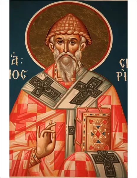 Greek Orthodox icon depicting Saint Spiridon, Thessaloniki, Macedonia, Greece, Europe