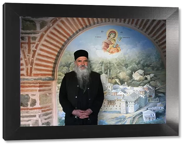 Monk at Koutloumoussiou monastery, UNESCO World Heritage Site, Mount Athos, Greece