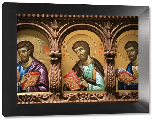 Icons on church iconostasis at Aghiou Pavlou monastery, UNESCO World Heritage Site
