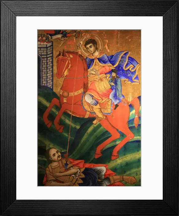 Framed Print : Icon showing the life of St. Dimitrios in St. Dimitrios Orthodox church, Thessaloniki Framed Print : Icon showing the life of St. Dimitrios in St. Dimitrios Orthodox church, Thessaloniki