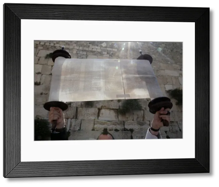 Framed Print : A ceremonial reading of the Torah from Torah scroll under the Western Wall, Jerusalem Framed Print : A ceremonial reading of the Torah from Torah scroll under the Western Wall, Jerusalem