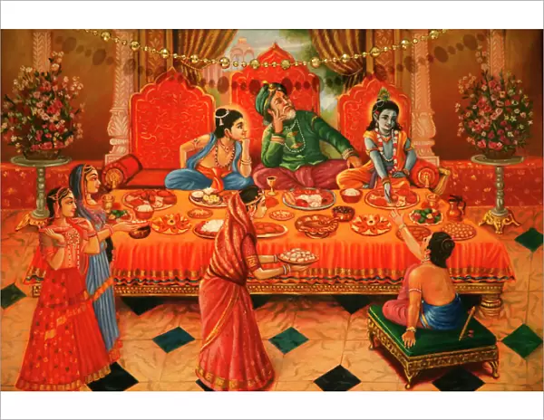 Painting in the London ISKCON Hindu temple of Krishna with his brother Balaram