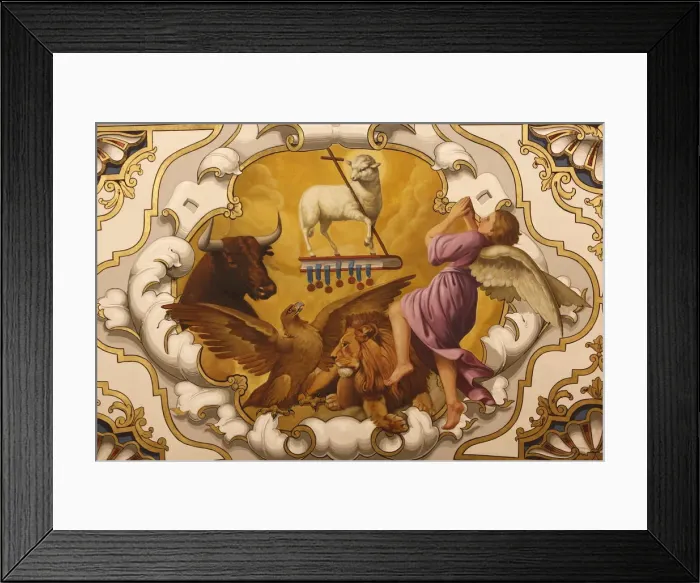 Framed Print : Fresco of Lamb of God and Evangelists in Nuestra Senora de la Esperanza church Framed Print : Fresco of Lamb of God and Evangelists in Nuestra Senora de la Esperanza church