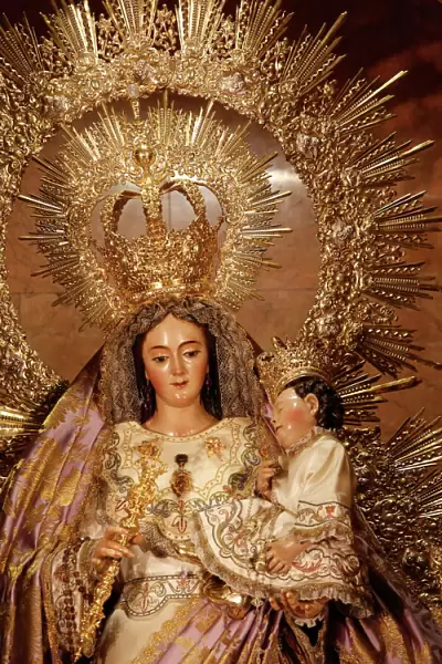 Crowned Virgin and Child statue in Nuestra Senora de la Esperanza church, La Macarena