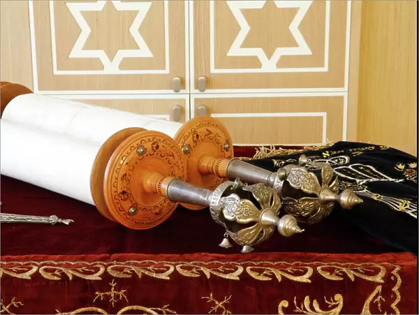 Torah scroll and the two Rimonim, Paris, France, Europe