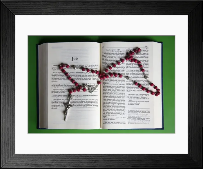 Framed Print : Prayer beads over an open Bible, Eure, France, Europe Framed Print : Prayer beads over an open Bible, Eure, France, Europe