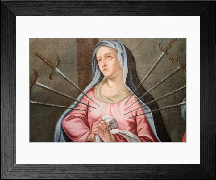 Framed Print : Virgin Mary, The Seven Sorrows. Our Lady of the Assumption church, Cordon, Haute-Savoie Framed Print : Virgin Mary, The Seven Sorrows. Our Lady of the Assumption church, Cordon, Haute-Savoie